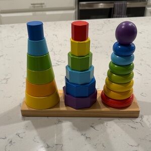 Fat Brain Toys GeoPeg Stacking Tower Wooden Fine Motor Learning Toy for Toddlers